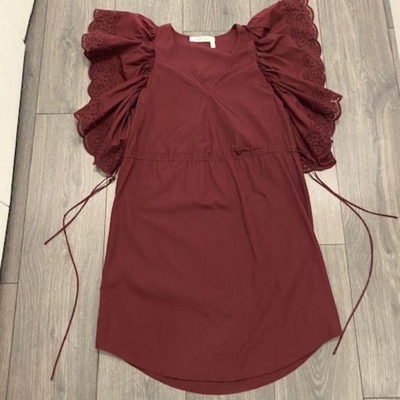 See By Chloe Burgundy Cotton Mini Dress Size 4 NWT - Picture 2 of 10